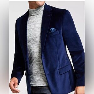 ALFANI MENS SLIM FIT Velvet SPORT COAT BLAZER SOLID  NAVY 38L